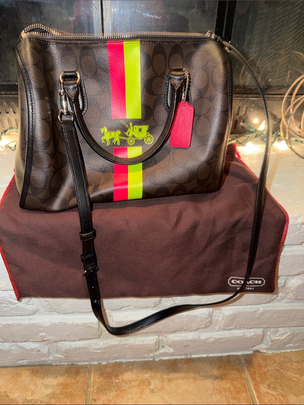 HTF! Coach Signature Stripe Bennett Heritage Satchel